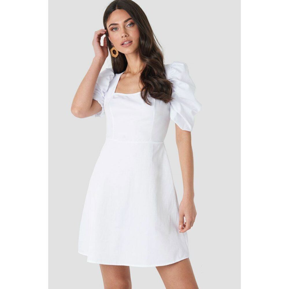 NA-KD Square Neck Puff Sleeve Mini Dress In White Size 38 EU